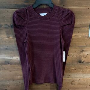 Time and Tru Burgundy Ribbed Long Sleeve Top with Metallic Stripe